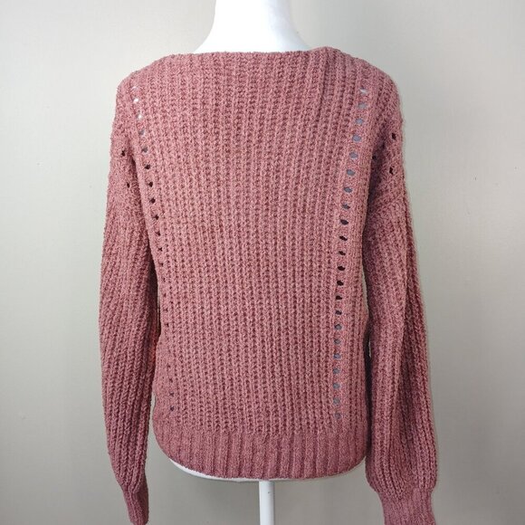 ALMOST FAMOUS CHUNKY V NECK CHENILE SWEATER DEEP ROSE COLOR WOMENS SIZE MED NWT - Picture 8 of 10